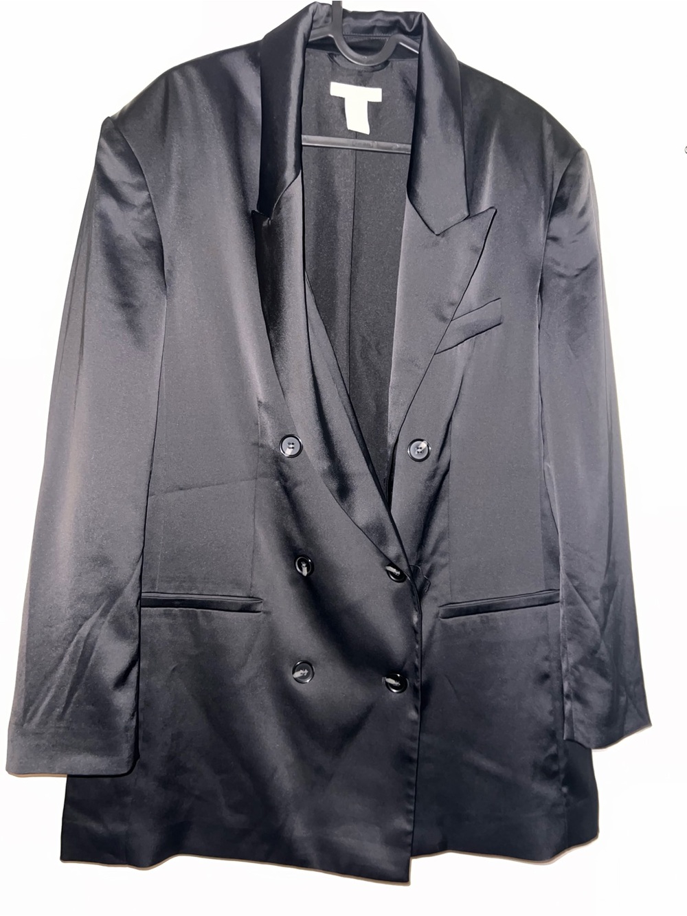 H&M Black Satin Double-Breasted Blazer Jacket